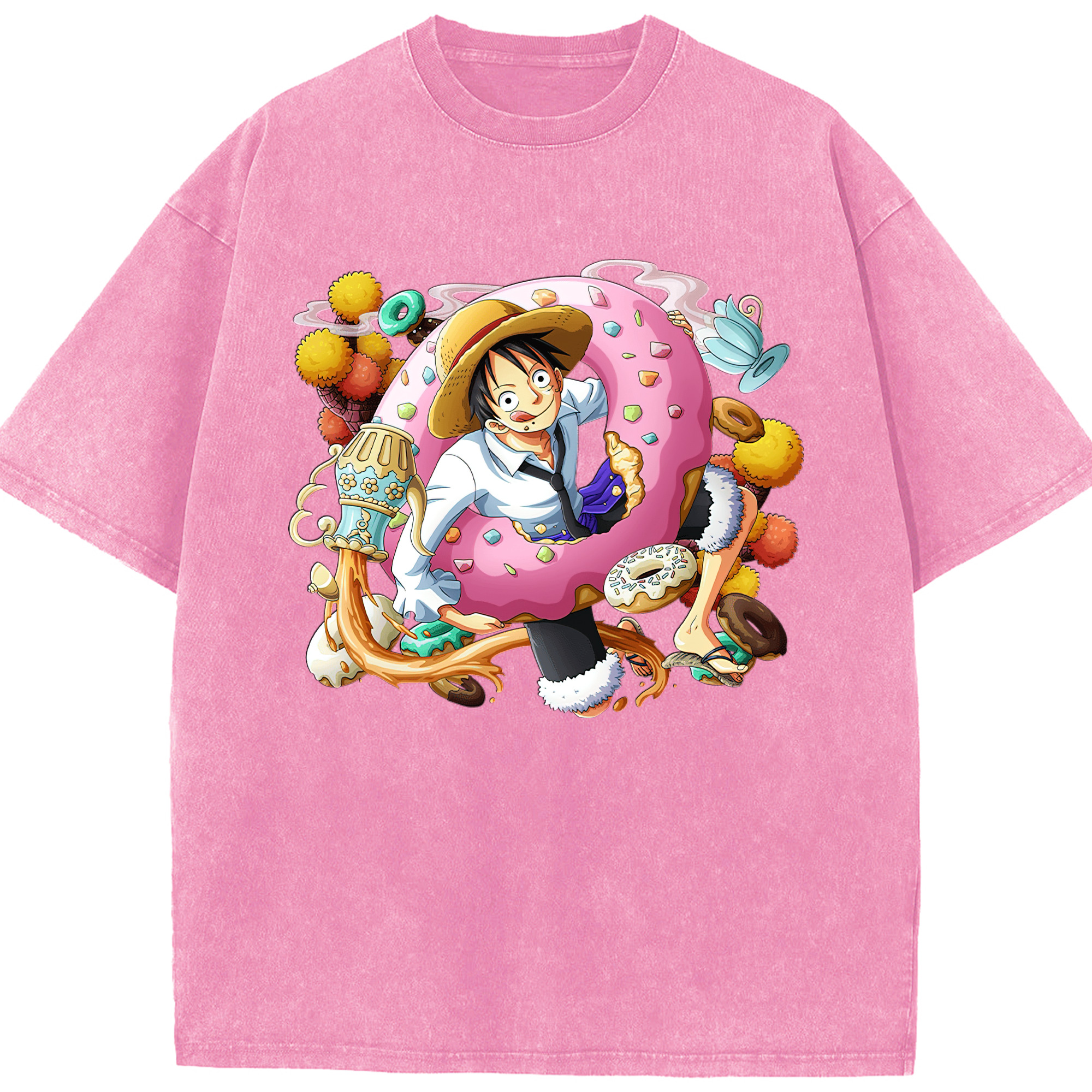 ワンピース モンキー・D・ルフィ ONE PIECE Monkey D. Luffy 綿100% ヴィンテージ風 半袖Tシャツ（フロントプリント）